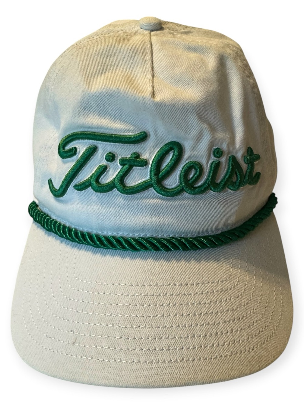 Titleist White Cap with Green Script & Rope Trim
